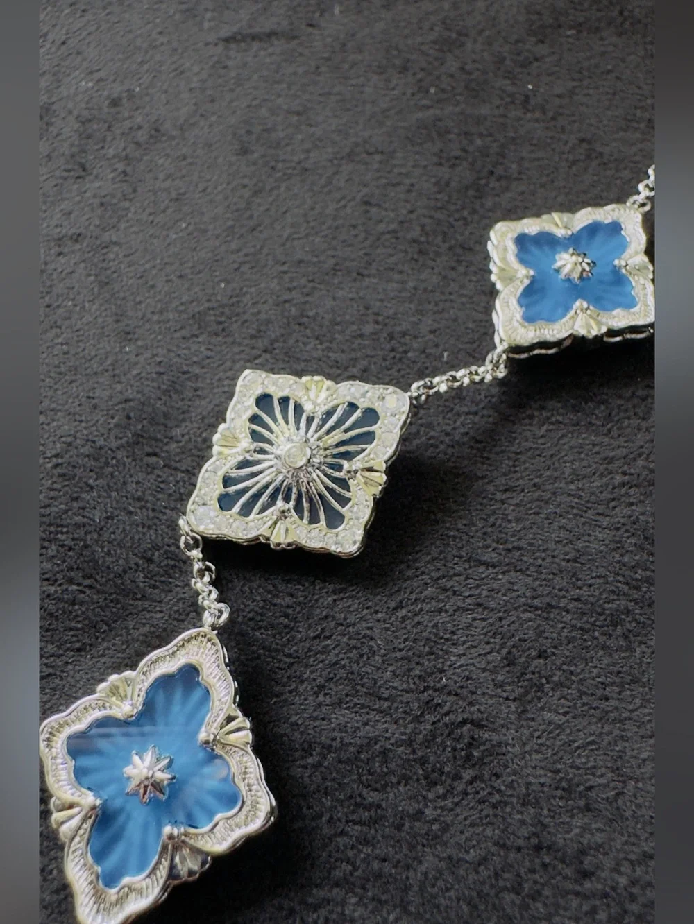 Silver Floral Square Link Bracelet - Women's Jewelry— blue